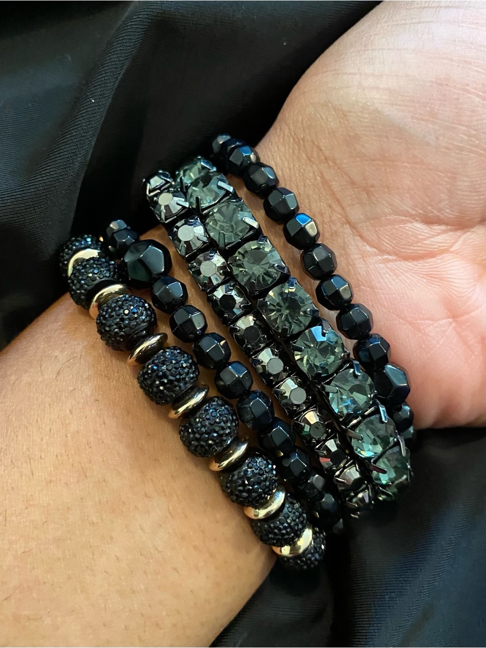 Elegant Black Crystal Stretch Bracelet Set